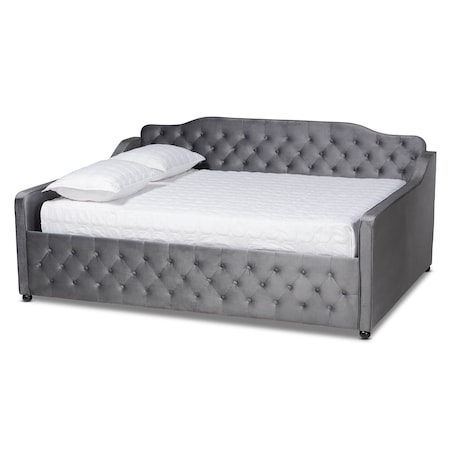 Baxton Studio Freda Grey Velvet and Button Tufted Queen Size Daybed 164-10415